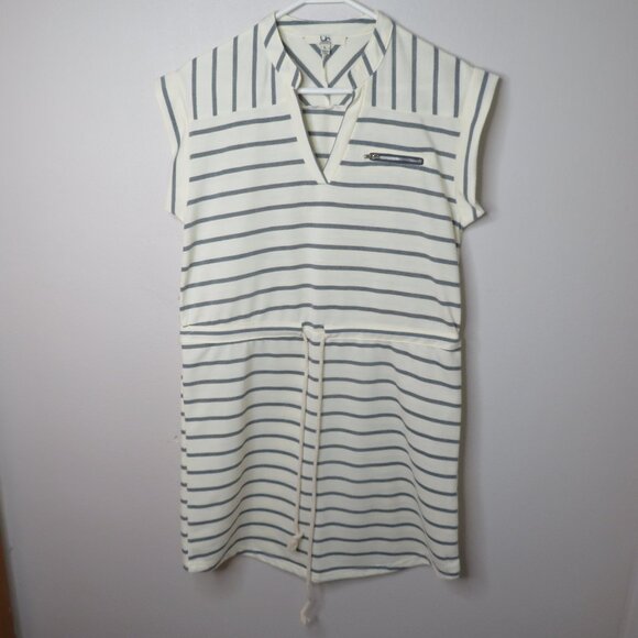 Ya Los Angeles Dresses & Skirts - Ya Los Angeles V-Neck Gray Stripe Tie Waist